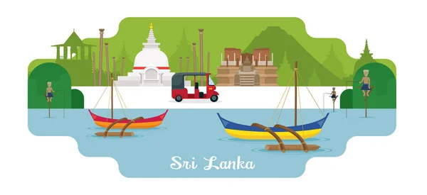 Sri Lanka Lugares de interés turístico y turístico — Vector de stock