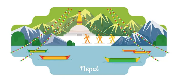 Nepal Travel and Attraction Landmarks — Stock Vector