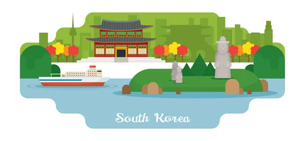 Corea del Sud Viaggi e attrazioni Luoghi di interesse — Vettoriale Stock