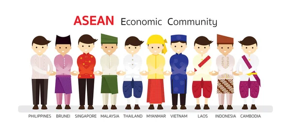 Azja Południowo-Wschodnia ludzi w tradycyjne stroje Dołącz do ręki — Wektor stockowy