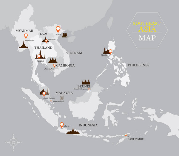 Southeast Asia Map with Country and Capital Location