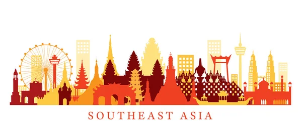 Hitos del sudeste asiático Skyline, Shape — Archivo Imágenes Vectoriales