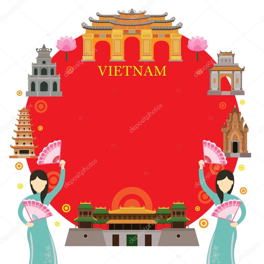 Vietnam Landmarks, Traditional Dance, Frame