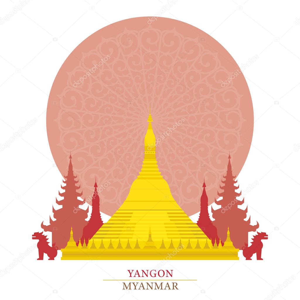 Shwedagon, Yangon, Myanmar with Decoration Background