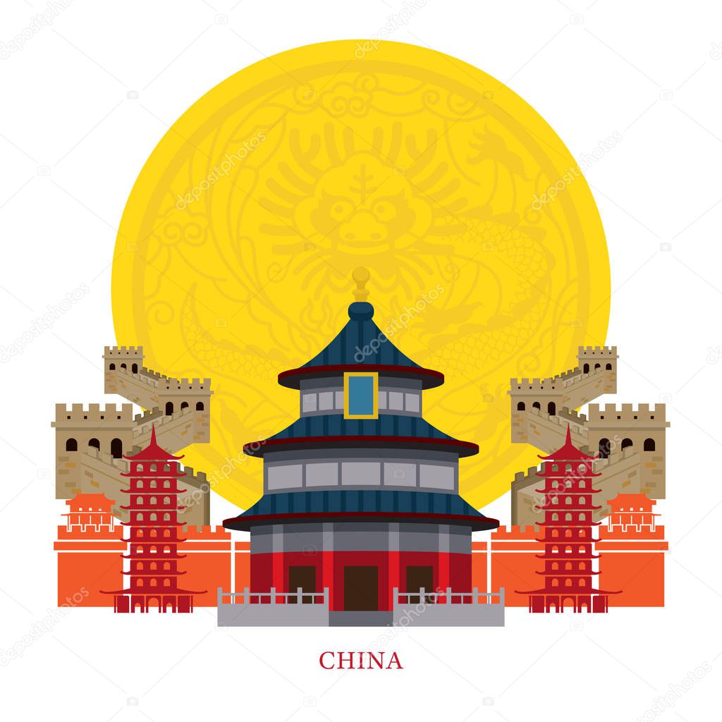 China Landmarks with Decoration Background