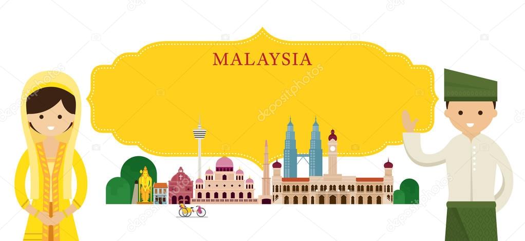 Malaysia Landmarks and people in Traditional Clothing