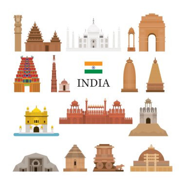 India Architecture Objects Icons Set clipart