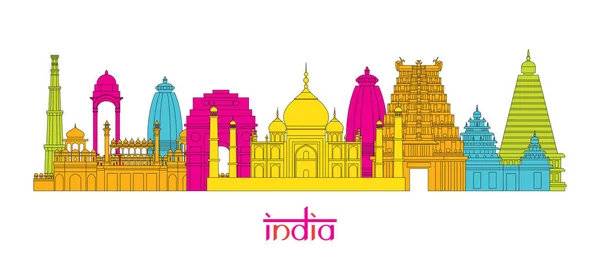 Índia Arquitetura Marcos Skyline, Estilo de linha — Vetor de Stock