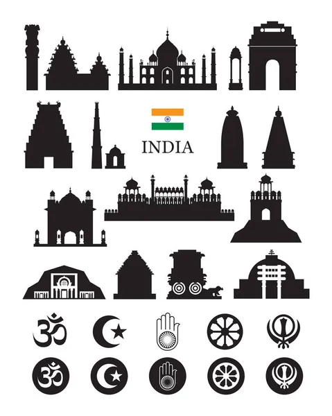 Индийские объекты силуэт икон — стоковый вектор