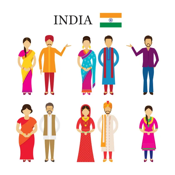 La gente de la India en ropa tradicional — Vector de stock