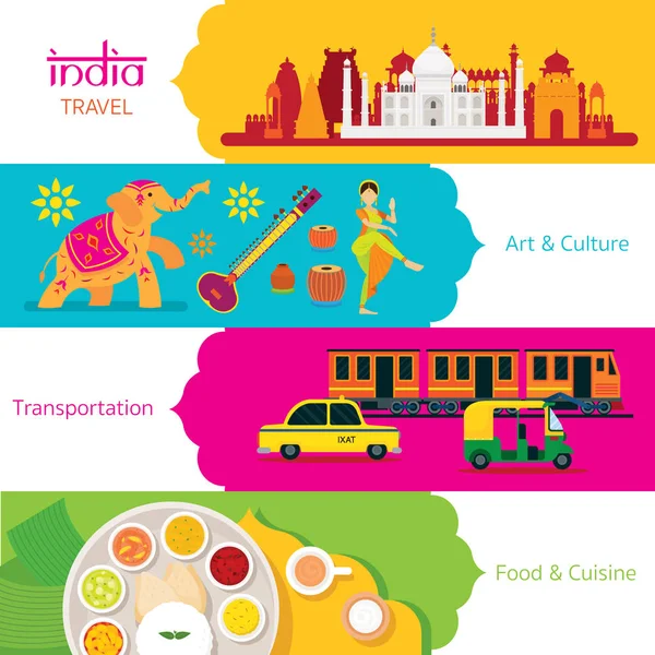 India Travel, Banner Set — Stock Vector