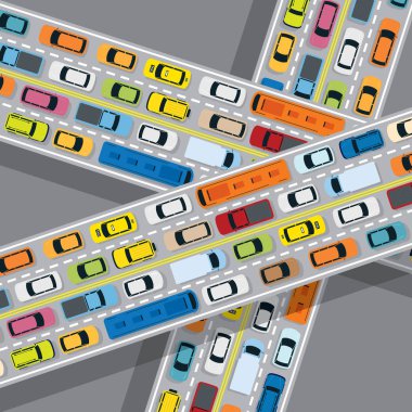 Araçlar yolda trafik sıkışıklığı ile 