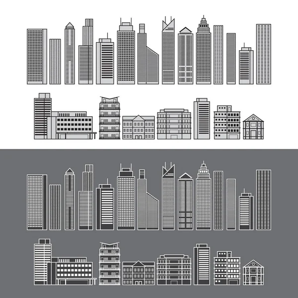 Edifícios e arranha-céus conjunto de linha de objeto — Vetor de Stock