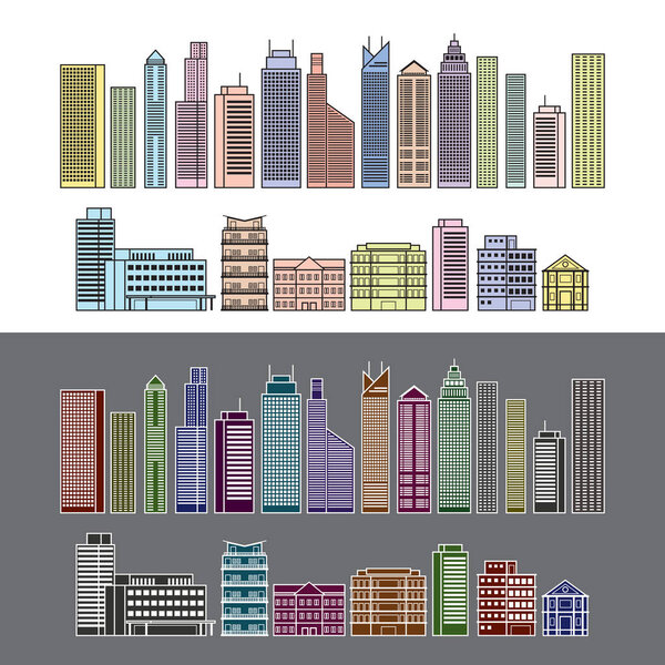 Buildings and Skyscrapers Object Line Colour Set