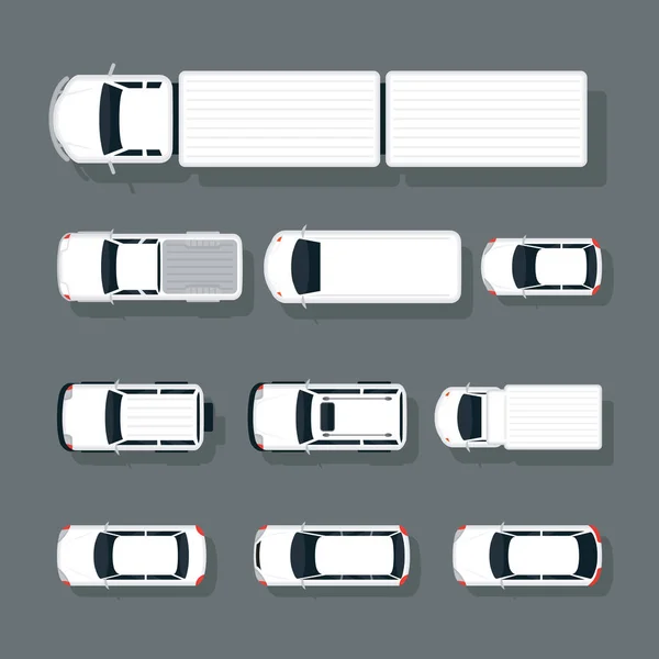Autos verschiedenen Typs oben oder oben Ansicht eingestellt — Stockvektor