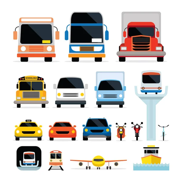 Vehículos, coches y transporte en vista frontal — Vector de stock