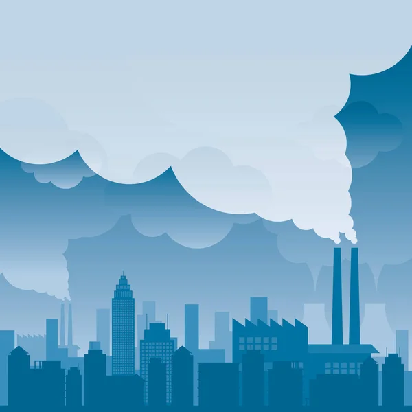 Città con problema di inquinamento sfondo blu — Vettoriale Stock