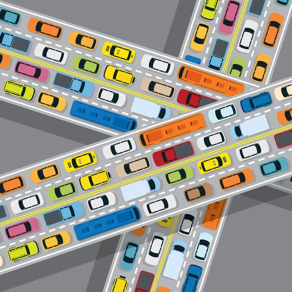 车辆在道路与交通堵塞 — 图库矢量图片