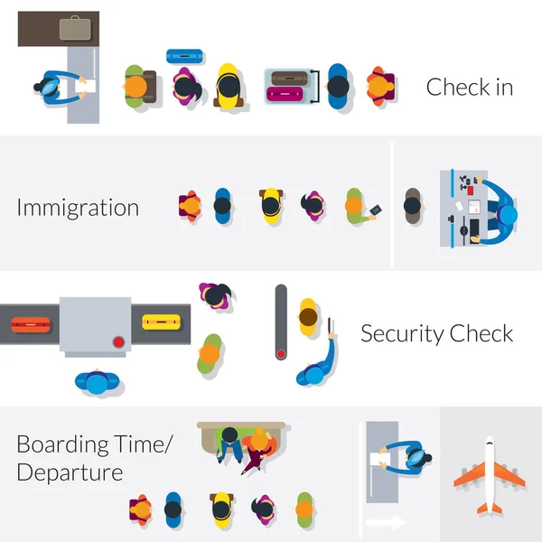 Multidão de pessoas na bandeira do aeroporto —  Vetores de Stock