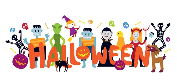 Groupe de personnages de monstres Halloween — Image vectorielle