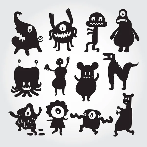 Monstruos lindos personajes de dibujos animados conjunto — Vector de stock