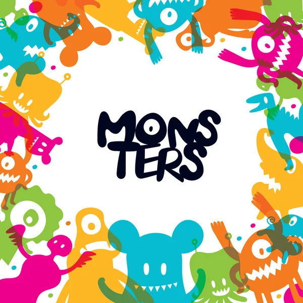 Schattige Monsters Cartoon tekens Frame — Stockvector