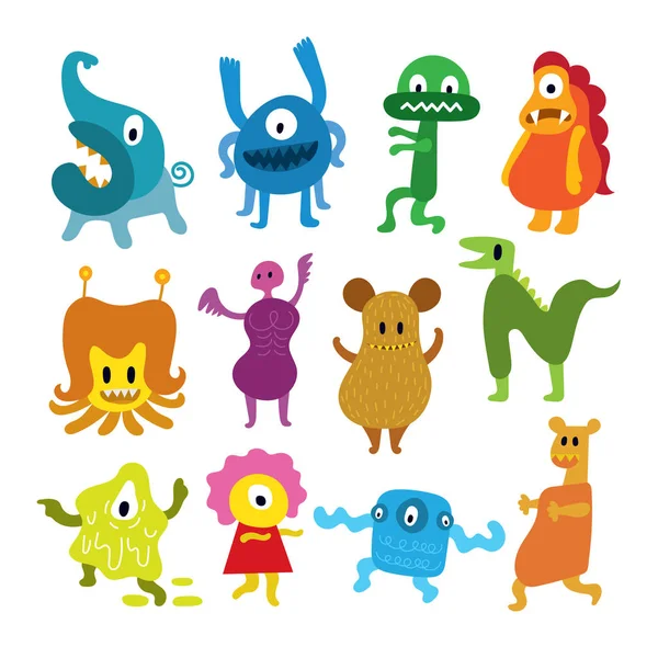 Cute  Monsters Cartoon Characters Set — Stock Vector