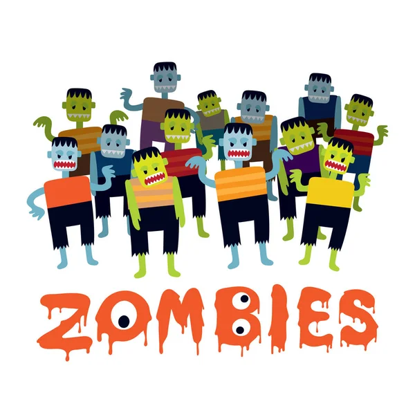 Kelompok Karakter Kartun Zombie - Stok Vektor