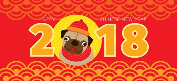 Pug Dog, Ano Novo Chinês 2018 —  Vetores de Stock