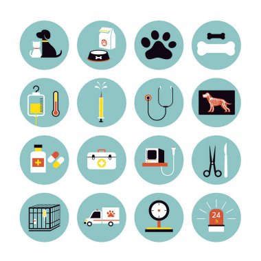 Veteriner düz Icons Set