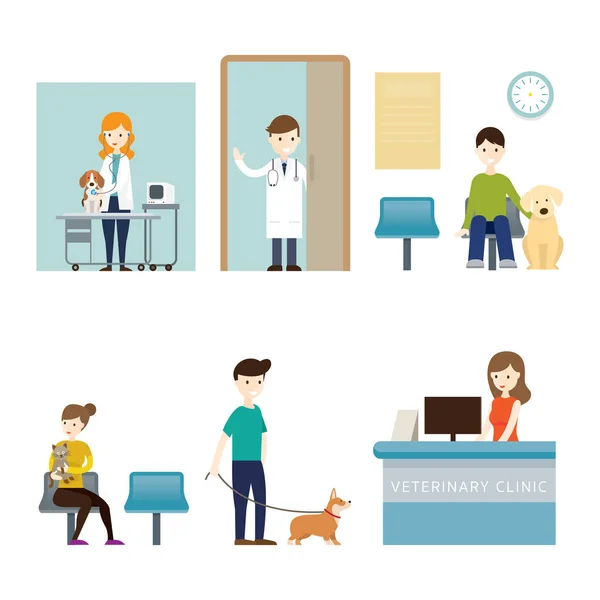 People in Veterinary Clinic — Stock Vector