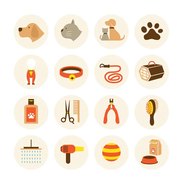 Mascotas Aseo Tienda Iconos Set — Vector de stock