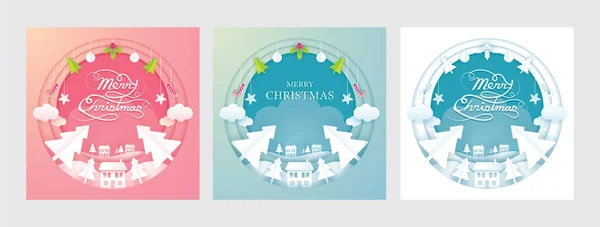 Merry Christmas Background สไตล์การตัดกระดาษ — ภาพเวกเตอร์สต็อก