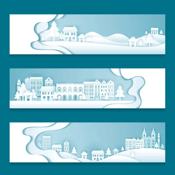 City, Town, Village in Winter Background — Stock Vector