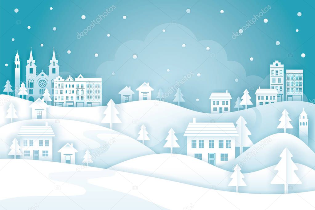 Town or City in Winter Background