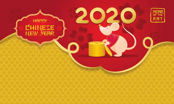 Chinese New Year 2020 Year of the Rat, Cartoon character and Bac — стоковый вектор