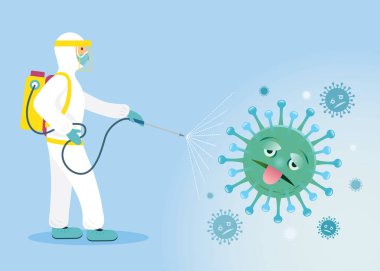 Koruyucu Giysi veya Giysi Giyen İnsanlar, Temizlik ve Dezenfekte Edici Virüs, Covid-19, Coronavirus Hastalığı, Önleyici Tedbirler