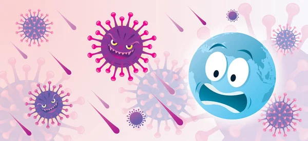 Covid Virus Serangan Karakter Dunia Globe - Stok Vektor