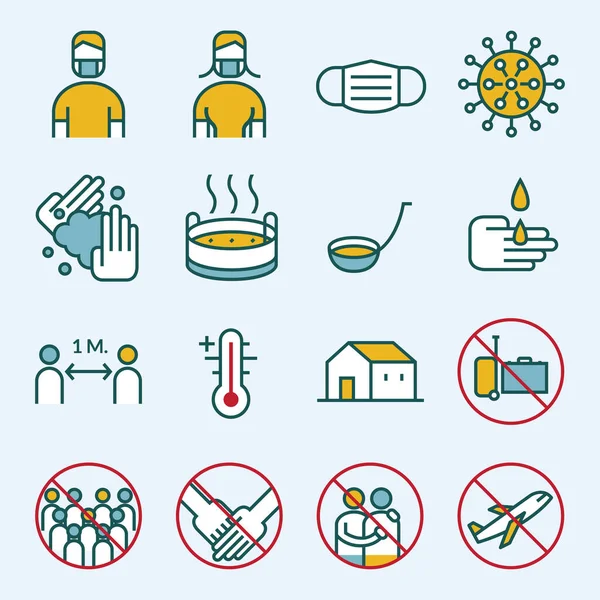 Prevention Covid Line Icons Set Coronavirus Disease Health Care Safety — Stock Vector