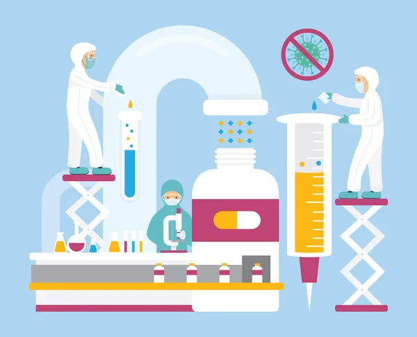 Menschen Arbeiten Der Laborforschung Für Antivirale Medikamente — Stockvektor