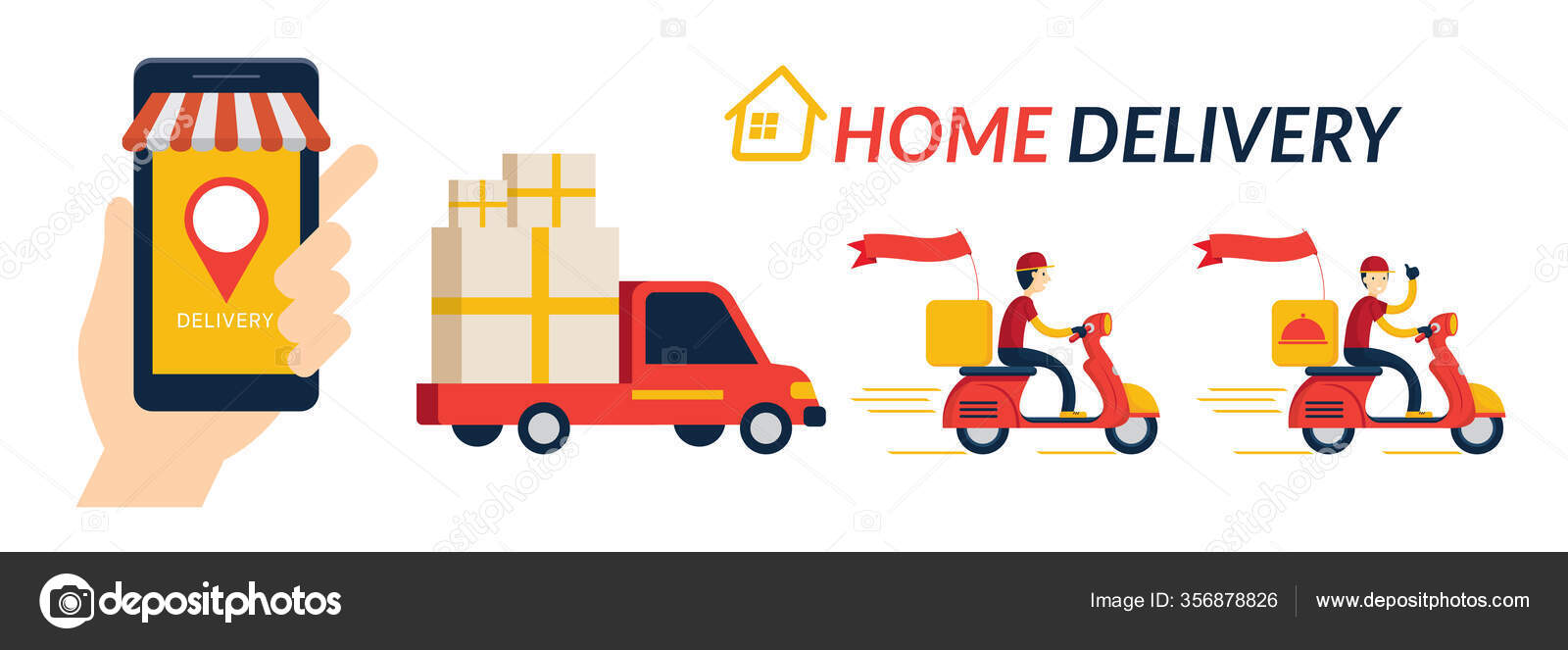 Home Delivery Service Online Shopping Send Truck Scooter Motorcycle Stock Vector Image by