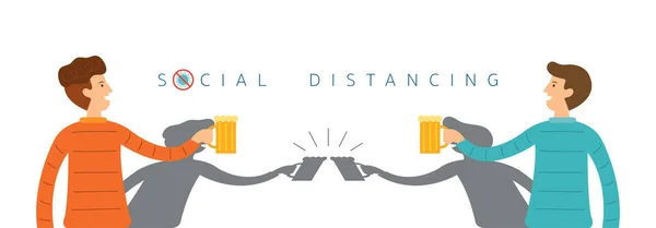 Okulary Męskie Jedzenia Alkoholu Clink Glass Shadow Koncepcja Dystansowania Społecznego — Wektor stockowy
