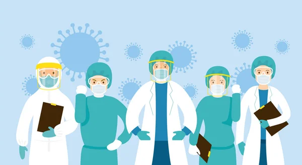 Médecins Infirmières Luttent Contre Covid Maladie Coronavirus Hôpital Les Soins — Image vectorielle