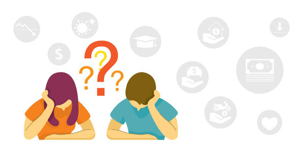 Covid-19 Effect Concept, People Problem, Concern, Worry, Depression about Money, Jobs, Work, and their Bills