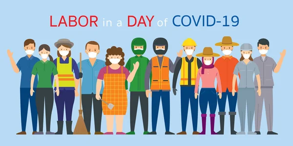 Skupina Thajské Lidové Práce Dělník Masce Obličeje Prevence Covid Koronavirová — Stockový vektor