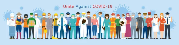 Group People Wearing Face Mask United Prevent Covid Coronavirus Disease — 스톡 벡터