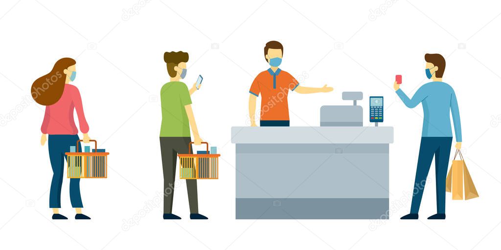 People use Contactless Payment for Buying, Social Distancing, Protection, Prevention of Coronavirus Covid-19 