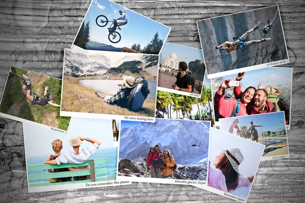 Spor ve seyahat bellek fotoğraflar bir tablo