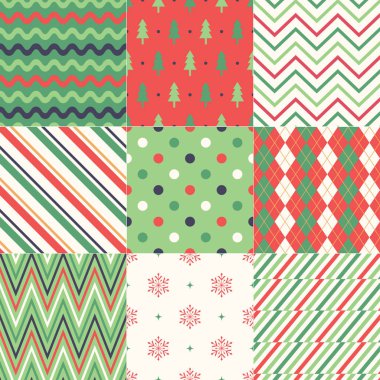 Dikişsiz yeşil kırmızı geometrik Noel desen