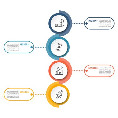İş sunumu için çember bilgi şablonu dört seçenek, süreç veya adım